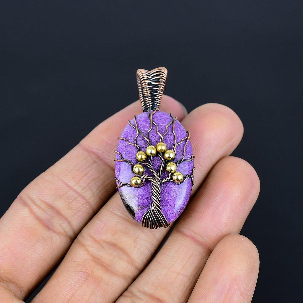 Purpurite Jewelry, 999 Copper Wire Wrapped Pendant Handmade Gemstone Jewelry, Gifts For Wife Brand New Pendant