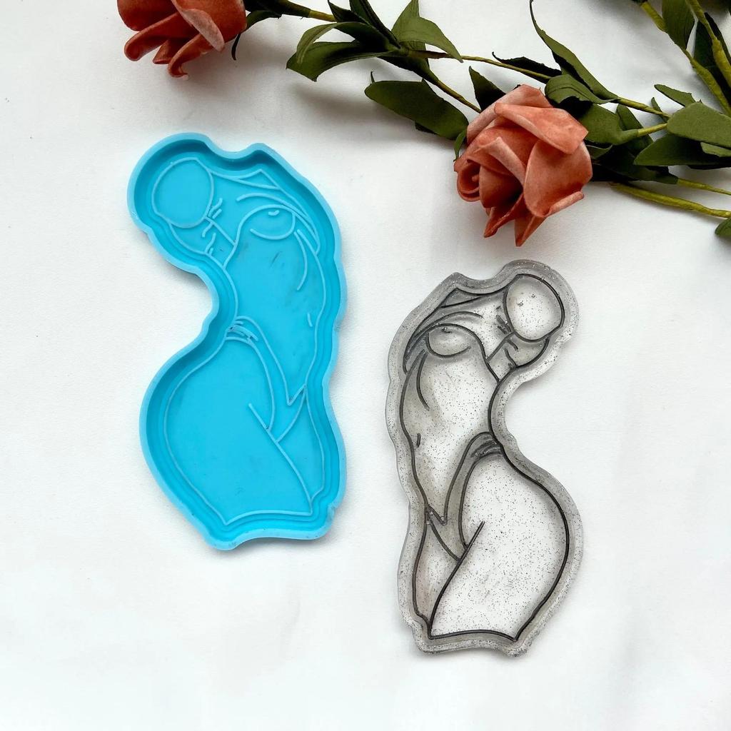 Fat Woman Body Back View Sketch Drawing Coaster Sexy Woman Mirror Silicone Epoxy Coaster Mold Cookie Mould