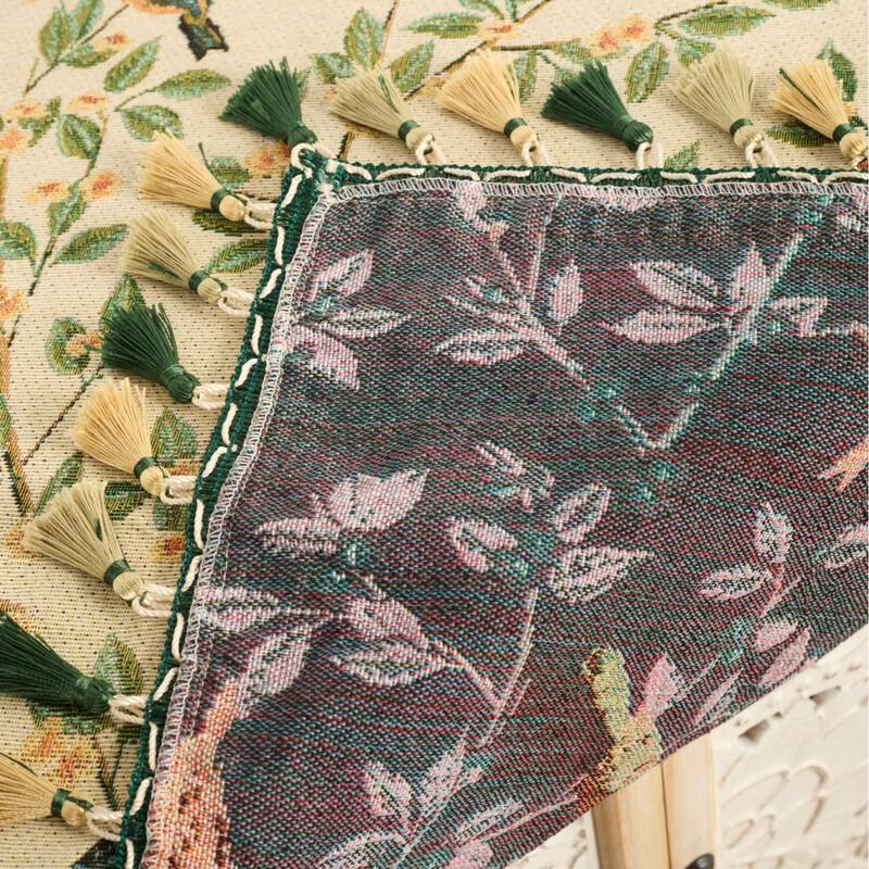 LeleJia Green Floral Bird Jacquard Tablecloth