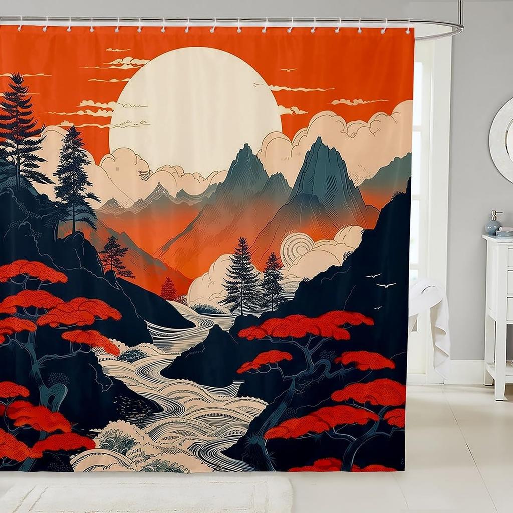 Samurai Fabric Shower Curtain Japanese Style Shower Curtain for Kids Boys Girls Vintage Dragon Bathroom Waterproof Accessories