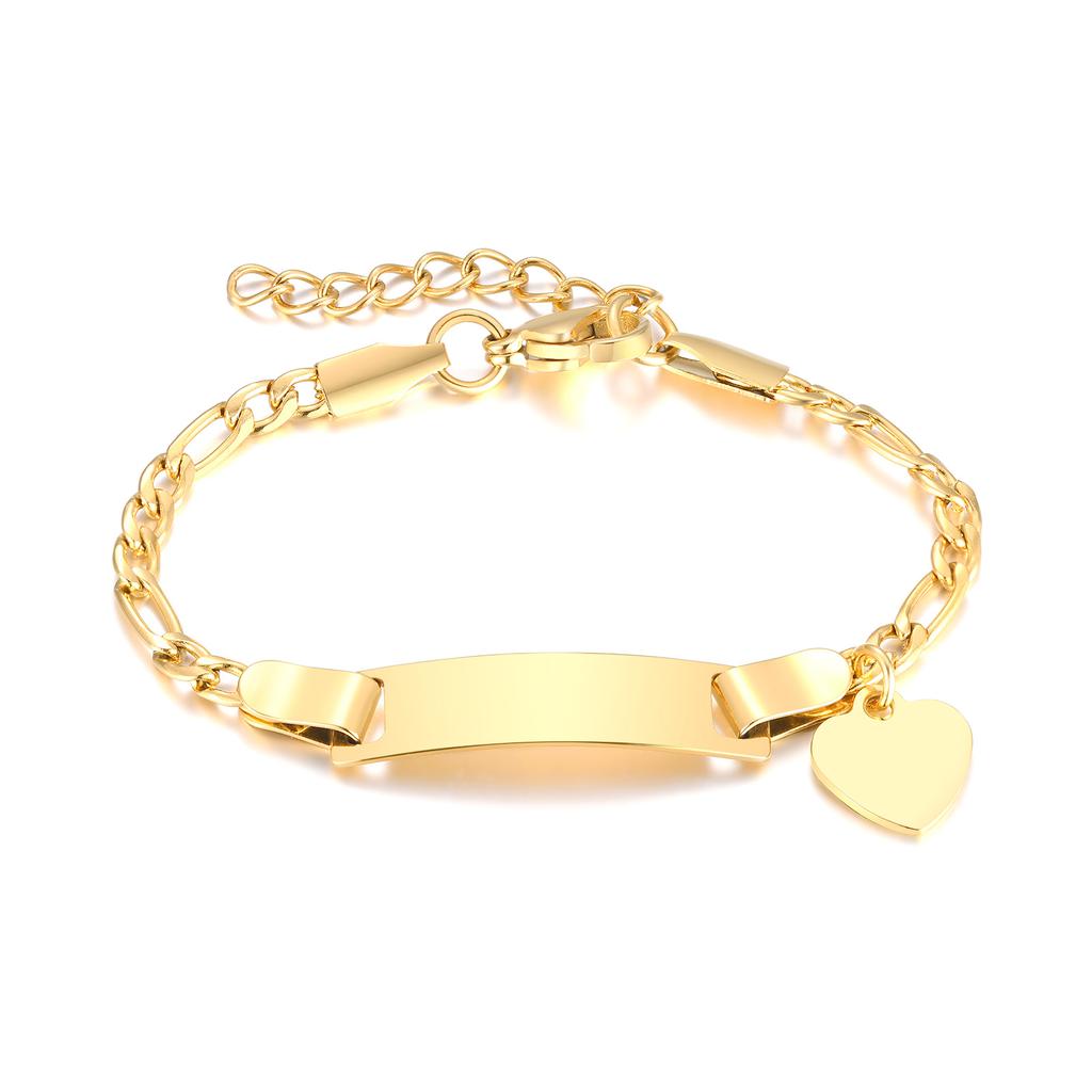 Personalized Heart Chain ID Name Bracelet for Boys Girls, Stainless Steel Nameplated Date Engraved Customized Birthday Gift