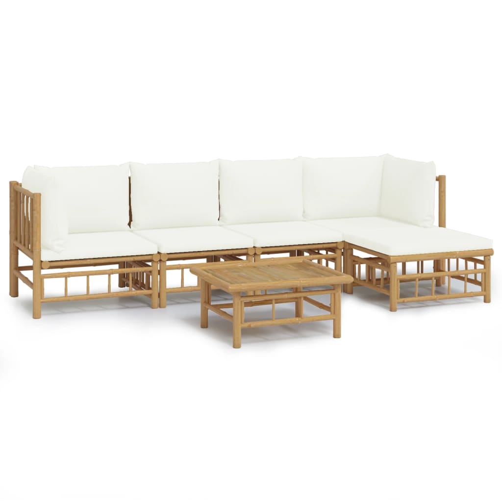 Vidaxl 6-Cz. Gartenmöbel-Set, Cremefarbene Kissen, Bambus