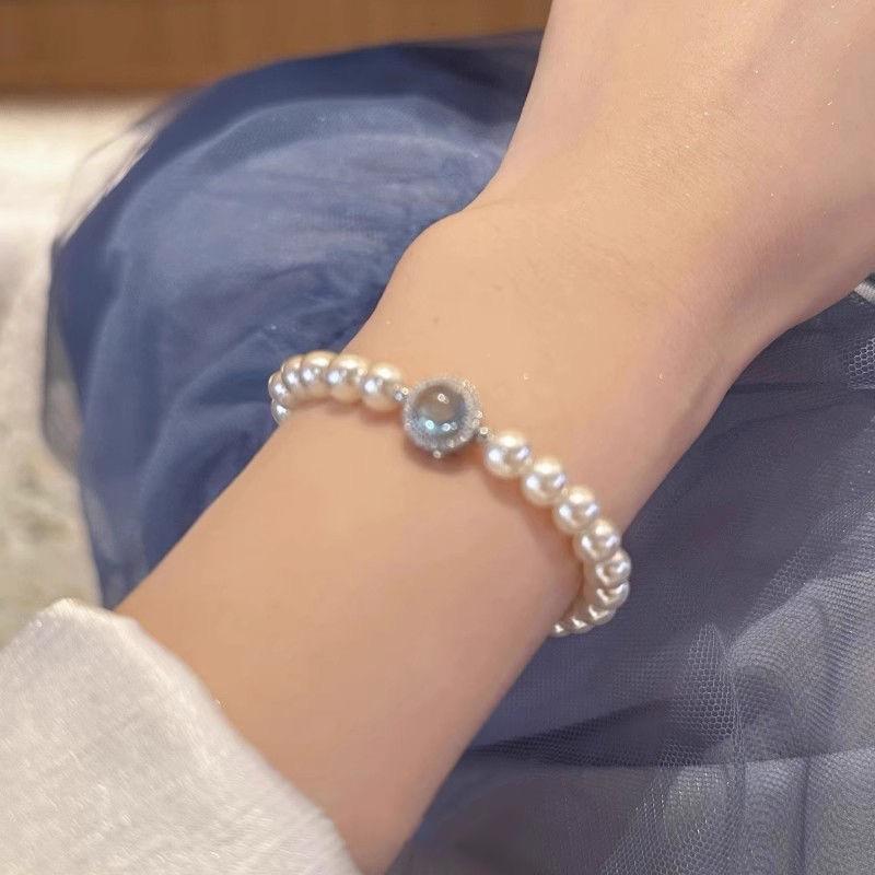 Imitation Pearl Aquamarine Bracelet Female Niche Design Temperament High-end Girlfriend Birthday Gift