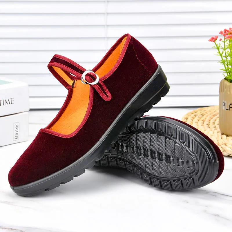 Sapatos Femininas Women Fashion Sweet Wine Red Buckle Strap Anti Skid Dance Shoes Lady Casual Comfort Black Shoe Ab624