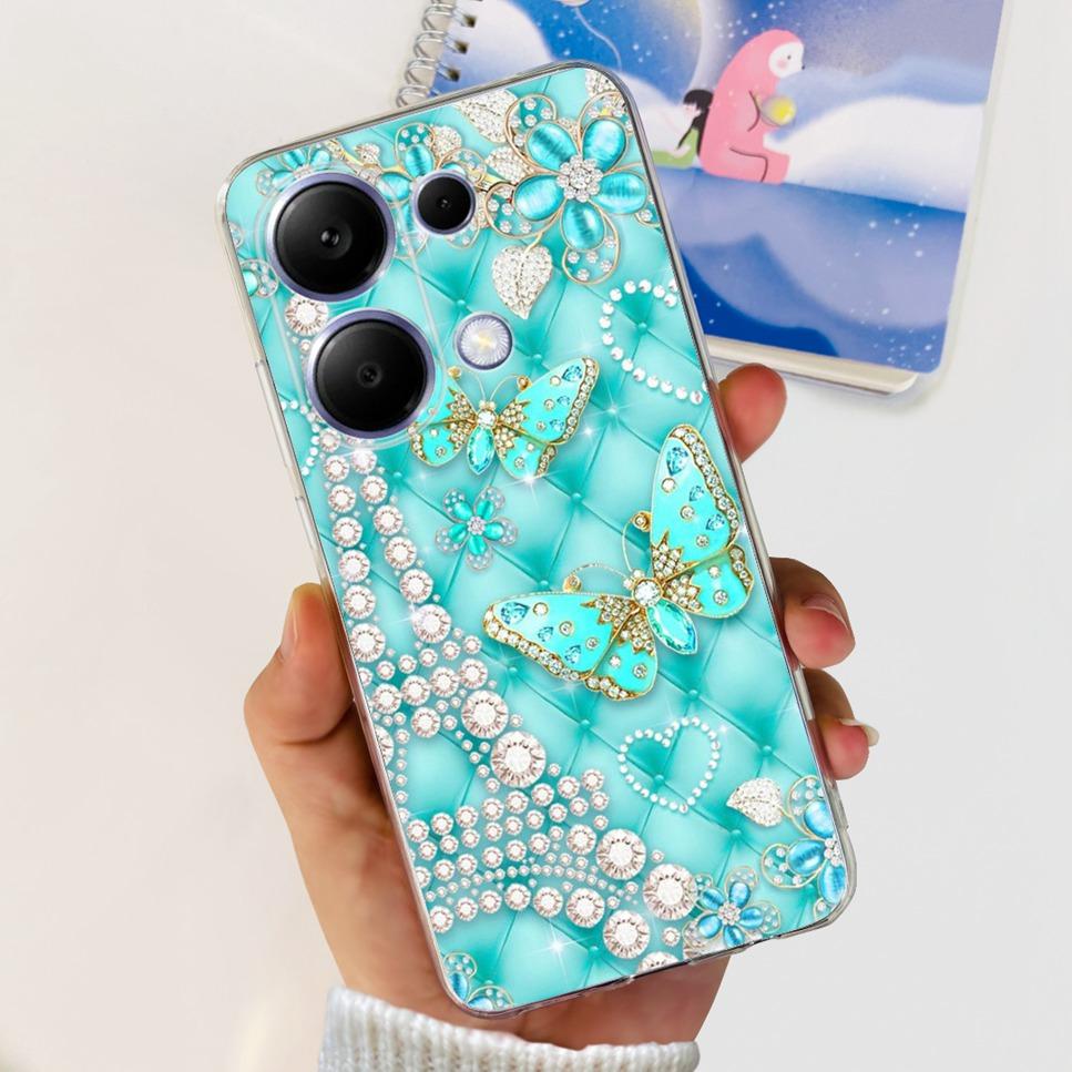 For Xiaomi Redmi Note 13 Pro 4G Case Beautiful butterfly flower TPU Soft Silicone Cover For Xiaomi Poco M6 Pro Bumper Phone Case