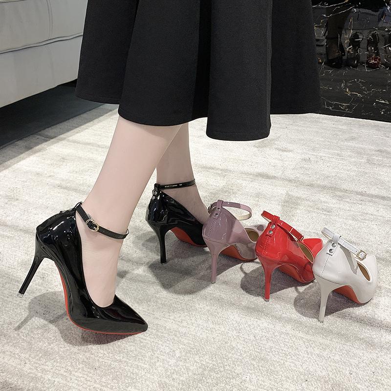 Fashion Aphixta Blcak Shoes Woman 10cm High Heel Pumps Buckle Thin Heels Women Shoes Wedding Party Sexy E Shoes Shoes Big Szie 45
