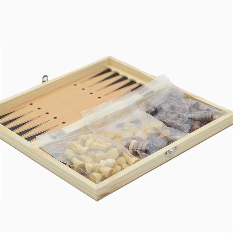 Wood Chess Set Folding Chess Board Game Portable Party Travel Chess Checkers Educational Toy Beginner Chesses Set