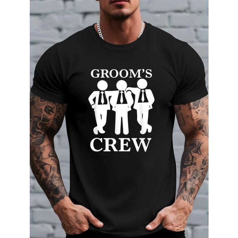 

Men s Groom Squad T-Shirt - Black with White Silhouette Print and Bold Lettering, Crew Neck Short Sleeve, Machine Washable, All-Season Comfort Fit 4XL чорний