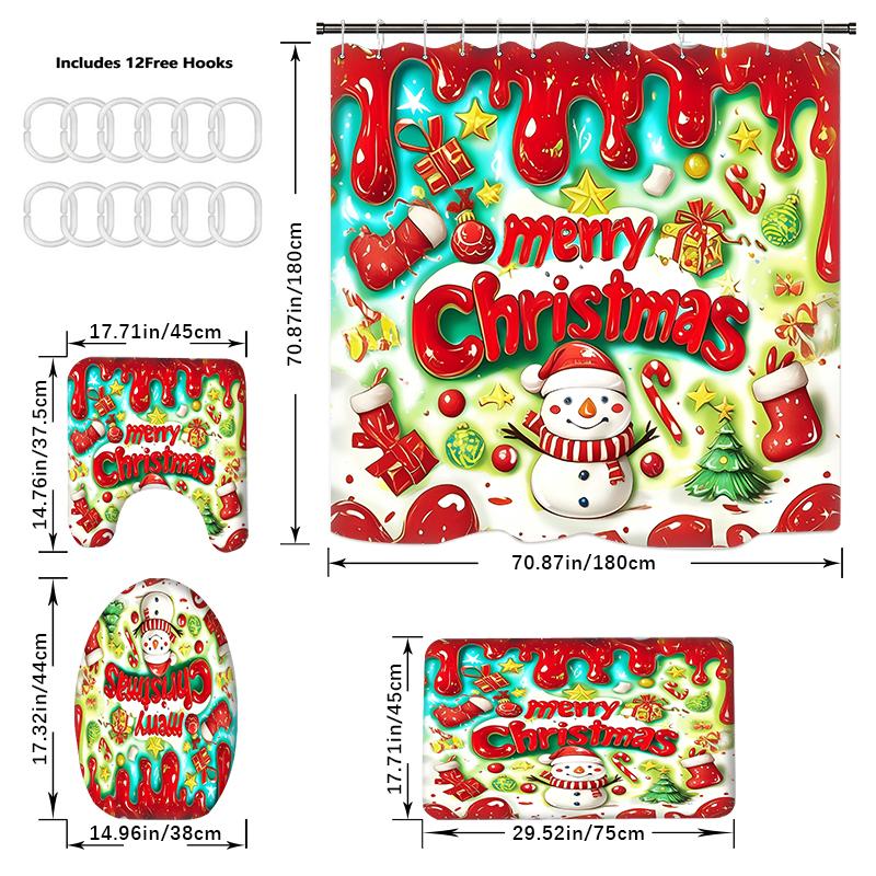 4KS Sady sprchových závěsů se sprchovým závěsem a koberci Koberec na víko toalety Podložka ve tvaru U a koupelnová podložka Koupelnová sada s 12 háčky