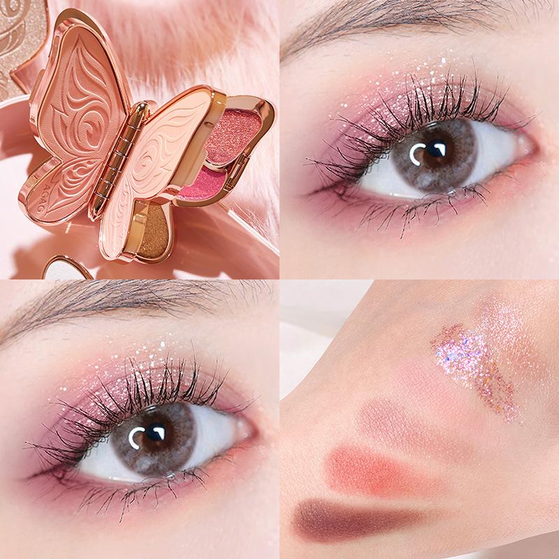 Schmetterlings-Lidschatten, 6 Farben, Lucky Koi Pearl Glitter, Glitzer, matte Erdfarbe, 6 Farben Make-up-Lidschatten-Palette