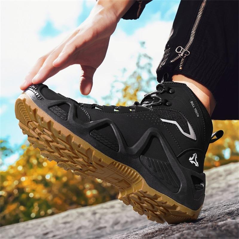 Outdoor Men's Hiking Boots Leather Men's Ankle Boots Winter Shoes Non-slip High Top Male Work Shoes Breathable Walking Sneakers