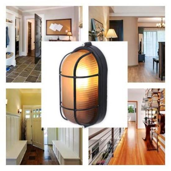 (Aupuru) Wall-mounted light fixture, marine lamp, retro industrial design, vintage antique (black x frosted glass)