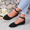 Women's Retro Mary Jane Shoes, Black Low-Top Square-Toe Ankle Strap Flat Shoes