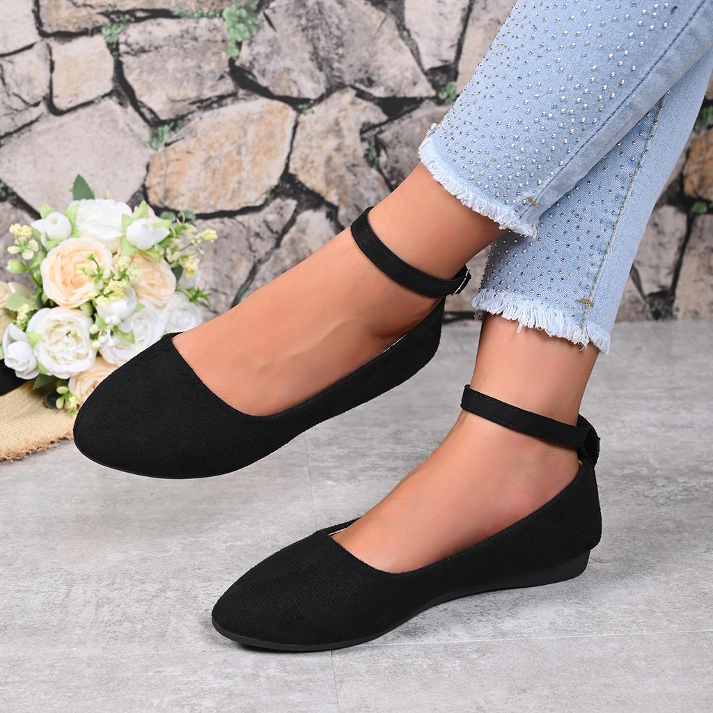 Women's Retro Mary Jane Shoes, Black Low-Top Square-Toe Ankle Strap Flat Shoes