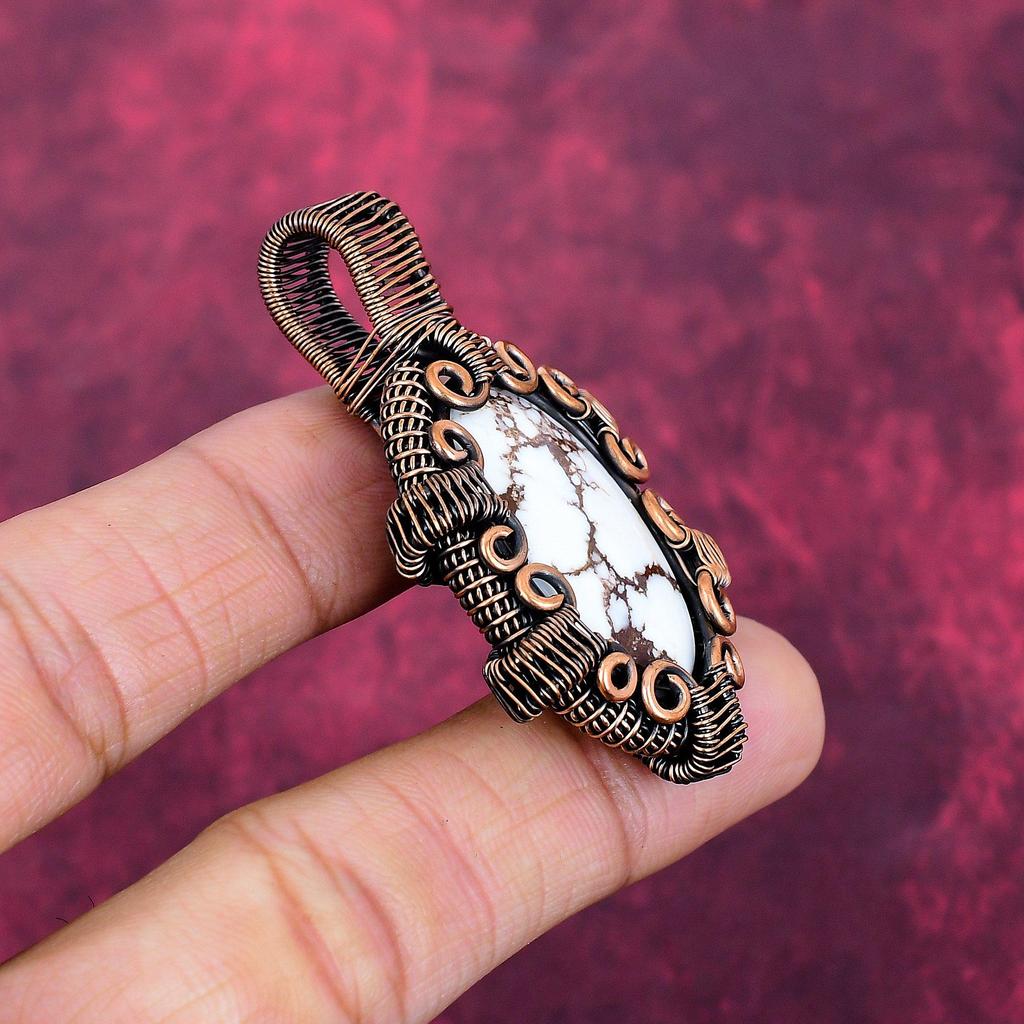 Wild Horse Magnesite Gemstone Pendant Copper Wire Wrapped Handmade Pendant