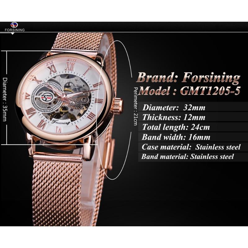 Forsining Ladies Fashion and Leisure Openwork Mesh Belt Small Female Mechanical Watch