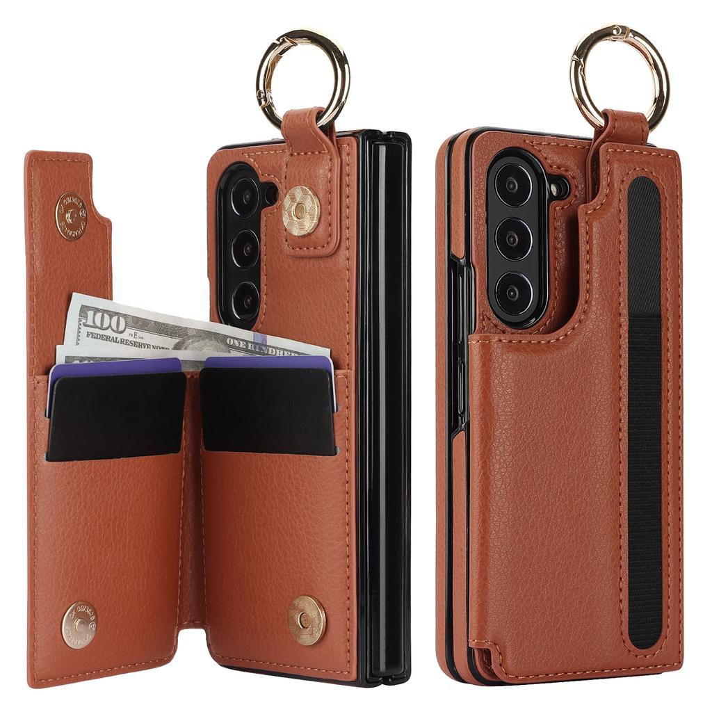 Ring PU Leather Phone Case for Samsung Galaxy Z Fold 5 4 3 Fold5 Fold4 Fold3 5G Wallet with Pen Holder & Card Slot (No Pen)