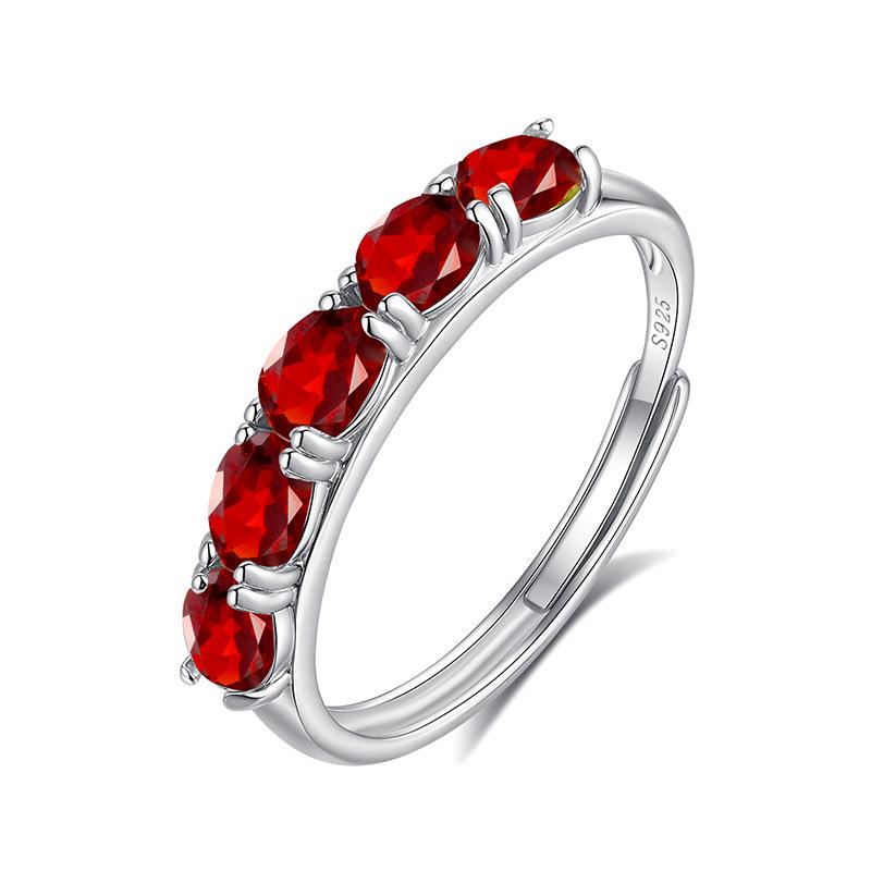 Natural Garnet Row Ring S925 Sterling Silver Ring Niche High-end Crystal Stone Open Ring Fashion Gift