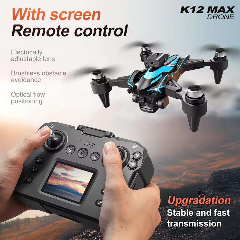 Newest K12 MAX Mini Drone - 4K Triple Camera with Obstacle Avoidance, Brushless Motor, Foldable RC Quadcopter for Adults/Kids