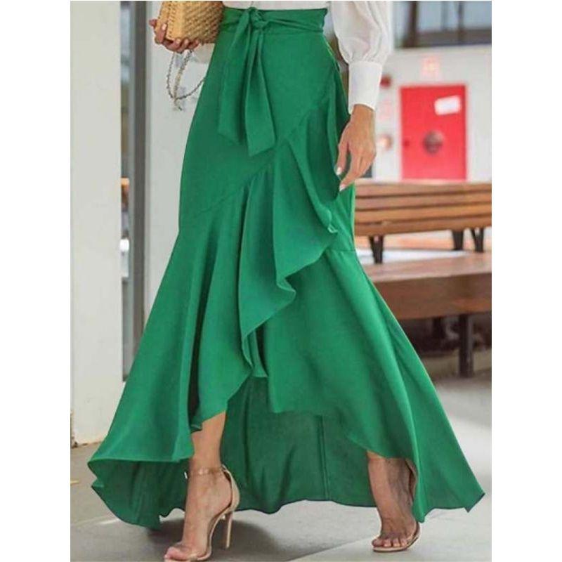 

Women Skirt Casual Ladies Dress Belt High Waist Asymmetrical Skirt Hip-Wrapped Mermaid Dress Green 2XL