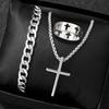 Men's 3pcs Fashion Alloy Jewelry Set - Cross Pendant Necklace, Bracelet & Ring Combo