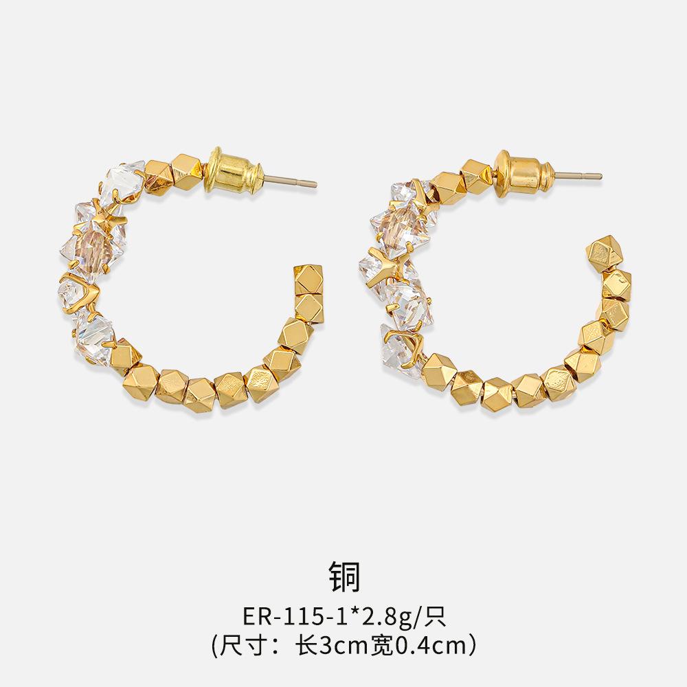 GEMCHIC Women s C-Shape Hoop Earrings with Geometric Cut Zircon and Gold Plating