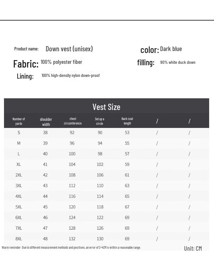 Unisex Stand-Collar Duck Down Vest