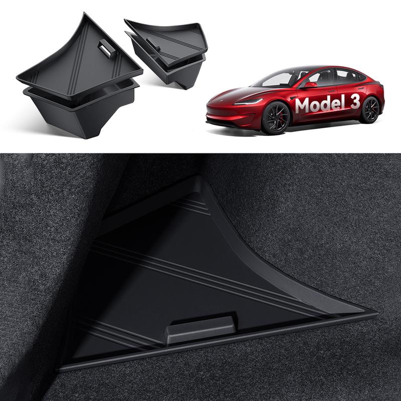 YZ For Tesla Model 3 highland 2024-2025 Rear Trunk Left Side Storage Box with Cover Tail Boot Partition Stowing Accessories