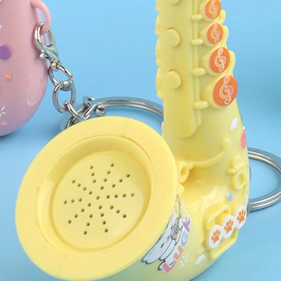 Keychain Pendant Mini Portable Musical Keychain Playable Vocal Sound Macaron Color Saxophone Shape Key Holder Stress-Relief Gift Accessories