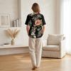 Damen Kurzarm Hemd aus Baumwolle und Leinen mit Modischem Print Henley Knopfleiste und Brusttasche für Freizeitkleidung