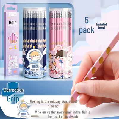 Kaba Bear Cartoon Pencil Set: Thick Triangular Grip, HB & 2B for Beginners