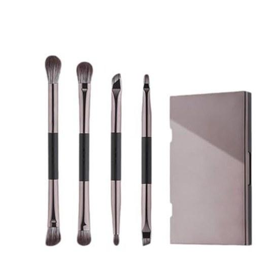 Makeup Brush Set Eyeshadow Brushes 4 Pieces (8 Functions) Portable Mirror Case Cosmetic Beginner Tools Easy Carry.