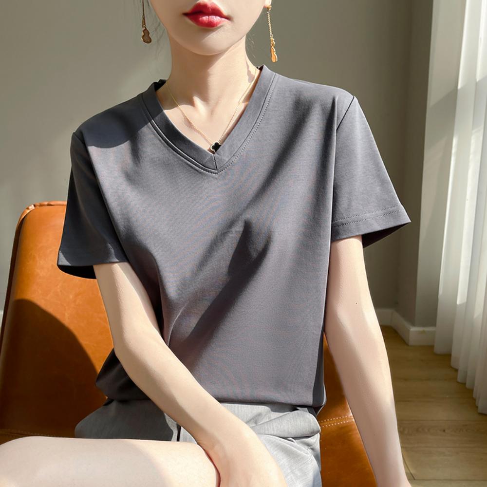 

Summer V-neck Short-sleeved T-shirt Women s Loose Casual White High-end Top XL