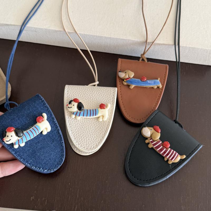 Cute Dog Hanging Neck Sunglasses Eyeglasses Storage Bag PU Leather Magnetic Glasses Clip Cover Travel Anti-lost Glasses Holder
