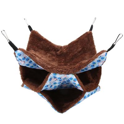 Hamac Chaud à Trois Couches pour Petits Animaux de Compagnie Lit Suspendu Sac de Couchage pour Hamster Planeur de Sucre Écureuils Bleu