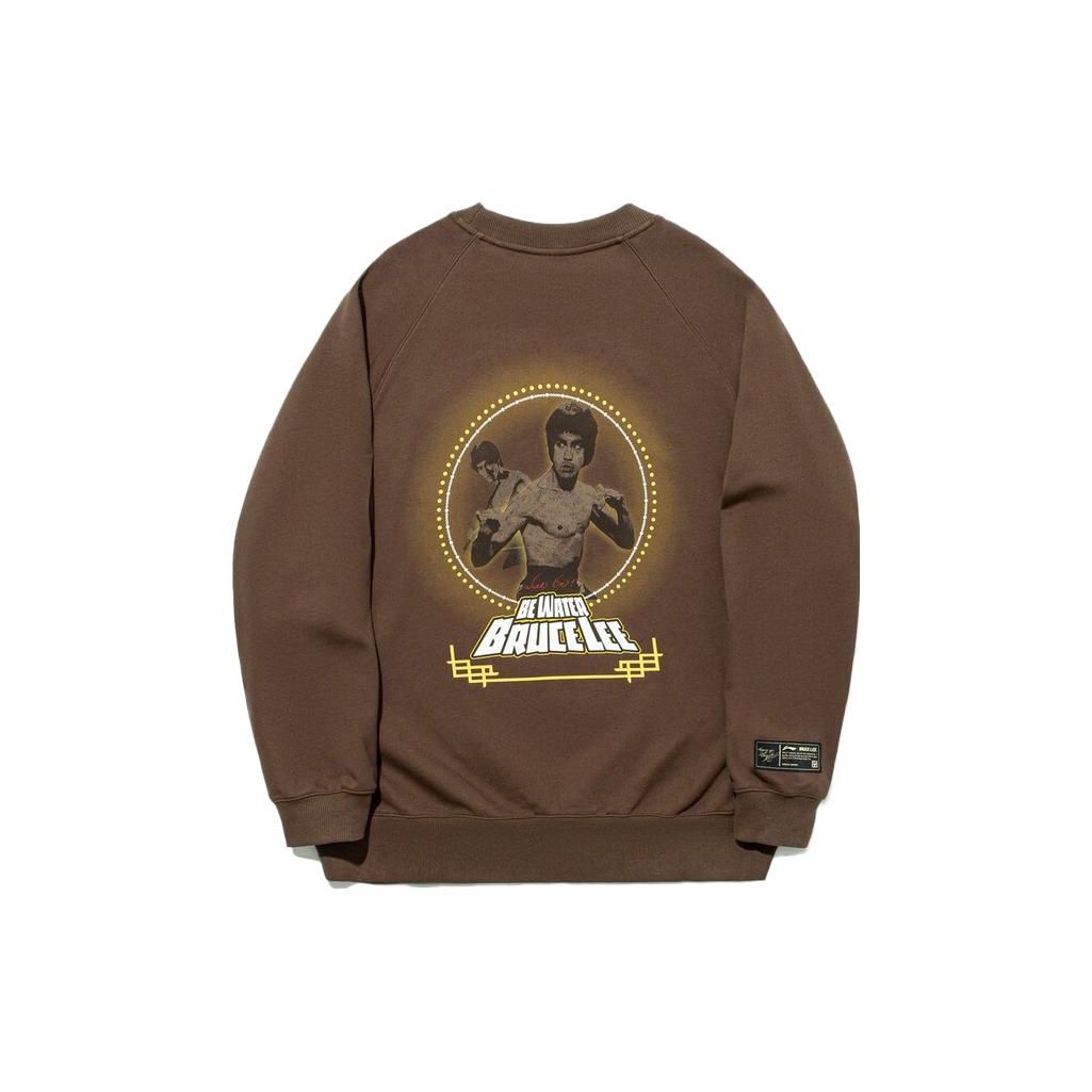 Li Ning X Bruce Lee Collaboration Kung Fu Series Pattern Printed Round Neck Loose Pullover Sweatshirt Unisex Sweatshirt Clay-Brown AWDTC75-2 S