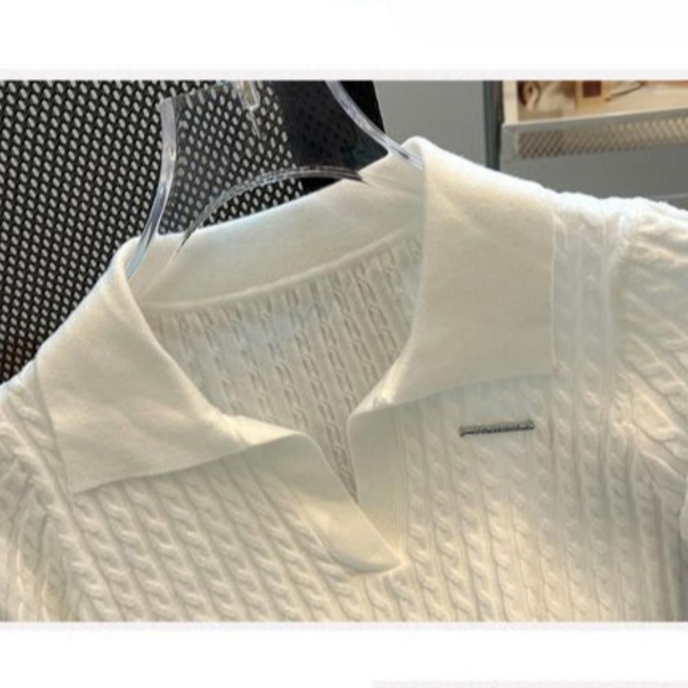 Ice Silk Top with A Small Fragrance and Temperament. Ice Silk Short Sleeved T-shirt for Women In Summer, New Casual Texture with A Unique Collar