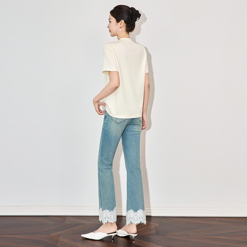 Three-Dimensional Goldfish Sequin Embroidery High Elastic Fashion Casual T-shirt