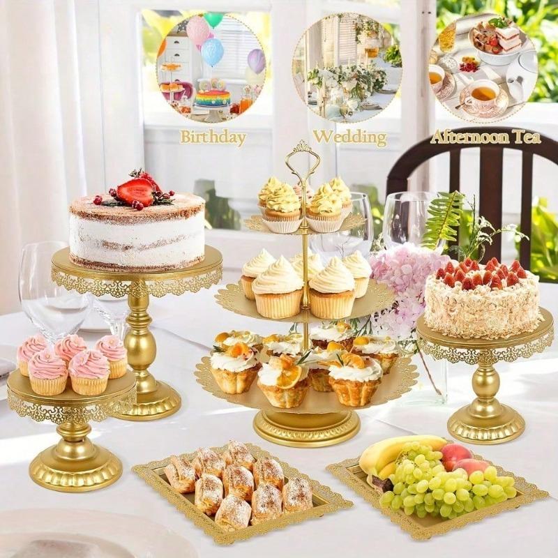 Golden Lace Iron Cake Stand Perfect for Wedding and Party Dessert Tables Vintage Design for Special Celebrations and Events