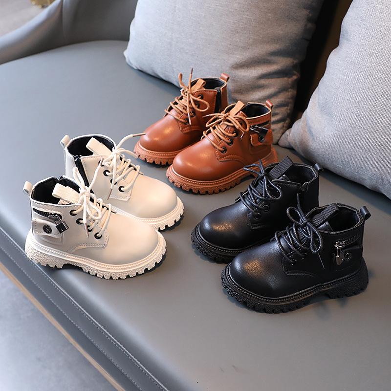 Girls Moto Boots Winter Autumn Little Boys Martin Boots British Style Fashion Children Pockets Short Boots Shoes