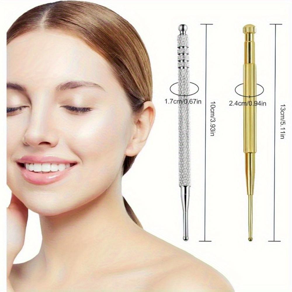 2Pcs/Set Facial Reflexology Massage Tool Retractable Acupuncture Pen Double Headed Spring Ear Care Tool Point Probe Pen Massager for Face