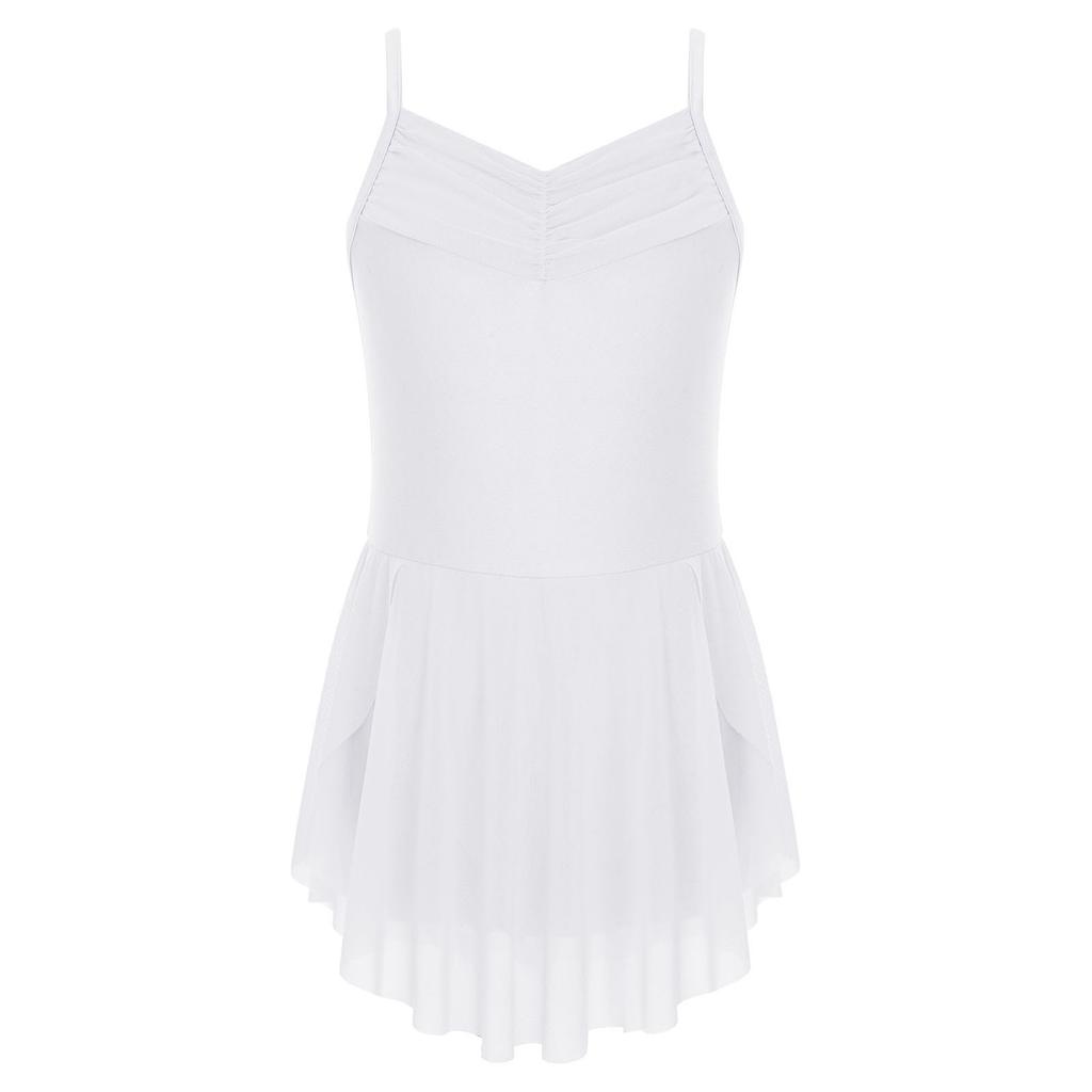 Girls Ballet Dresses Ballerina Practice Performance Ruched V Neck Spaghetti Straps Side Split Dress