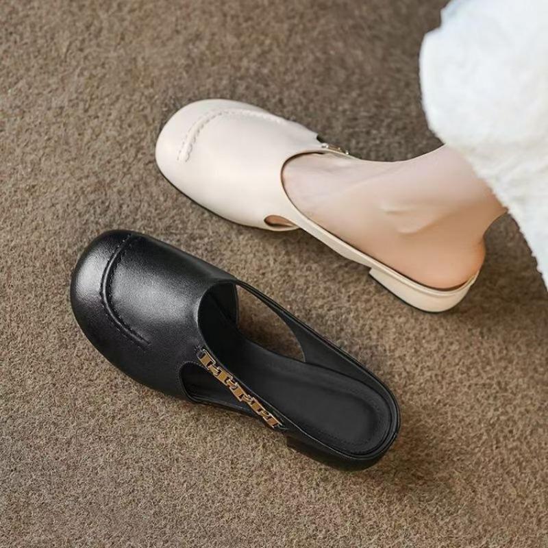 Summer wear light sandals women's new summer square thick root soft-soled shoes retro half slippers