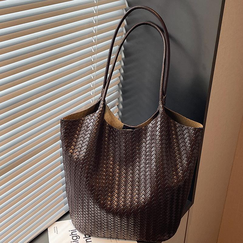 Simple and Retro Woven Pattern Bag, Commuter Single-shoulder Bag, Casual Large-capacity Tote Bag