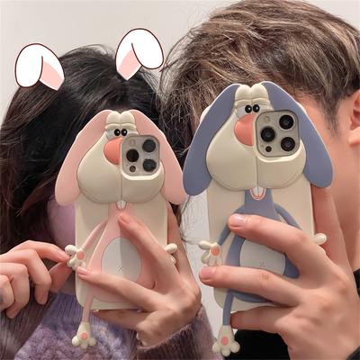 Korean Cute 3d Funny Bucktooth Bunny Case For Iphone 14 13 12 11 Pro Max Lovely Cartoon Silicone Shockproof Soft Cover Funda
