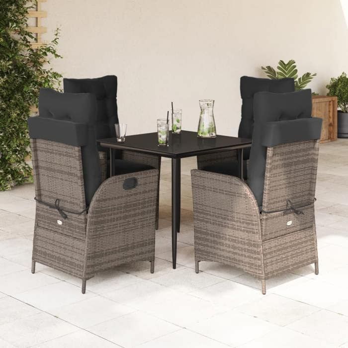 VidaXL Ensemble à Manger de Jardin avec Coussins 5 pcs, Table et Chaises avec Dossier Réglable, Meubles d'Extérieur, 3213215
