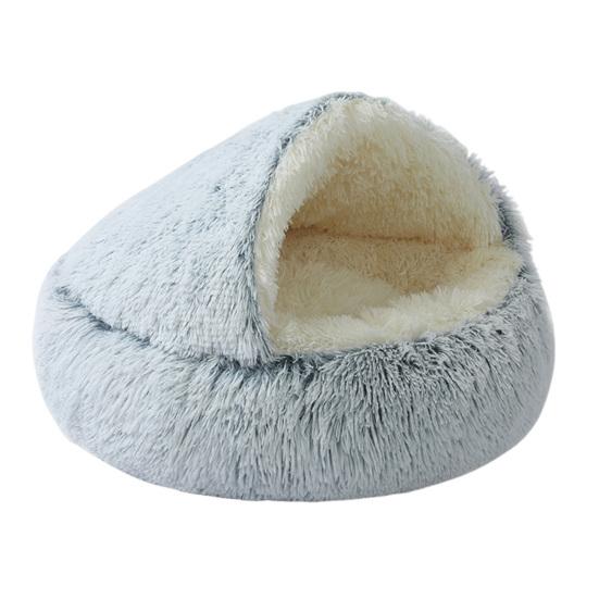 Round Hooded Plush Pet Bed Semi-Enclosed Indoor Small Cat Dog Cave Bed Winter Warm Kitten Puppy Sleeping Nest Pet Supplies