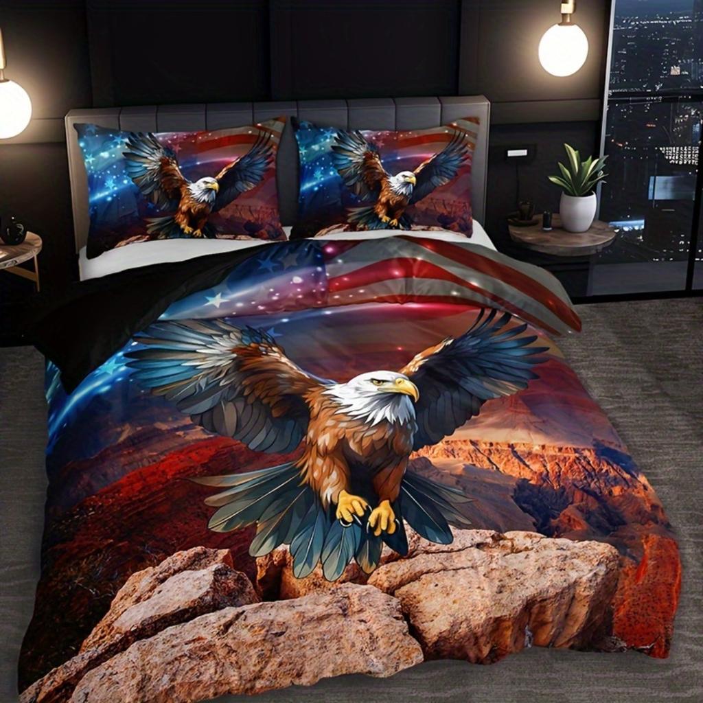 3pcs Majestic Eagle 3D Printed Bedding Set Soft Comfortable Duvet Cover King Queen Twin Single Size Bithday Gift Room Decoration