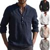 Men Shirt Solid Color Stand Collar Button Casual Spring Top for Daily Wear