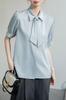 Shirt Blouse Summer Tops Collar Ribbon Short Sleeve Chiffon Plain Jacket Button Elegant Office Loose Fit Slimming Stylish Office Wear OL Commuting